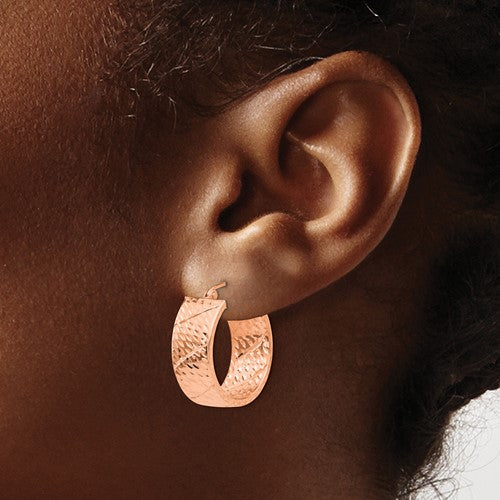 14k rose gold diamond cut modern contemporary round hoop earrings