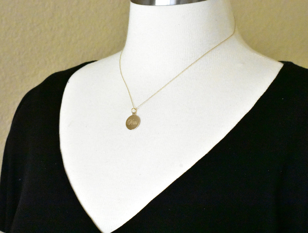 14k yellow gold 14mm round disc pendant charm letter initial engraved personalized monogram