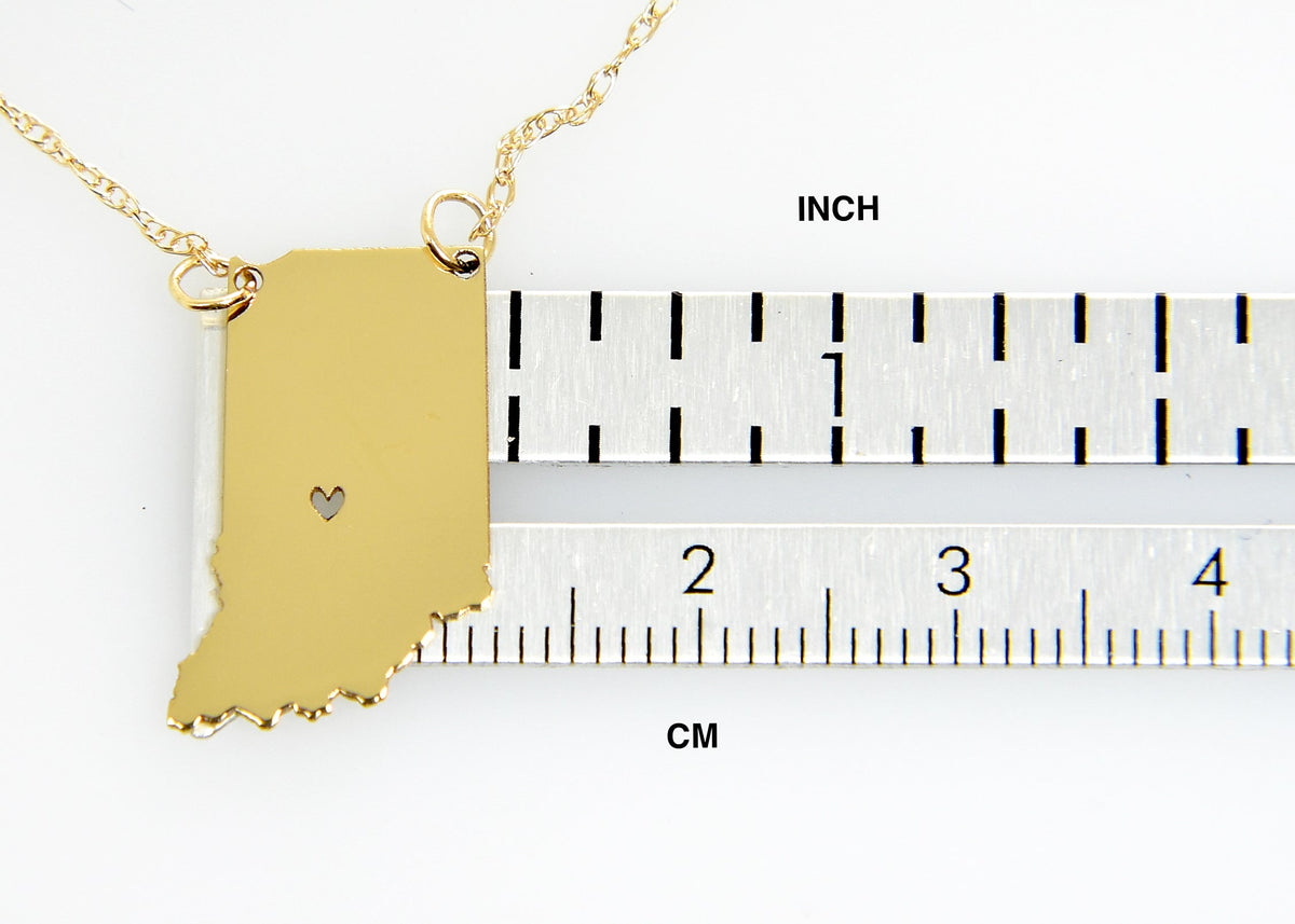 14k gold 10k gold silver indiana state map necklace heart personalized city