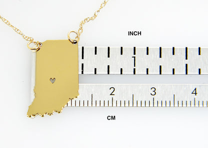 14k gold 10k gold silver indiana state map necklace heart personalized city