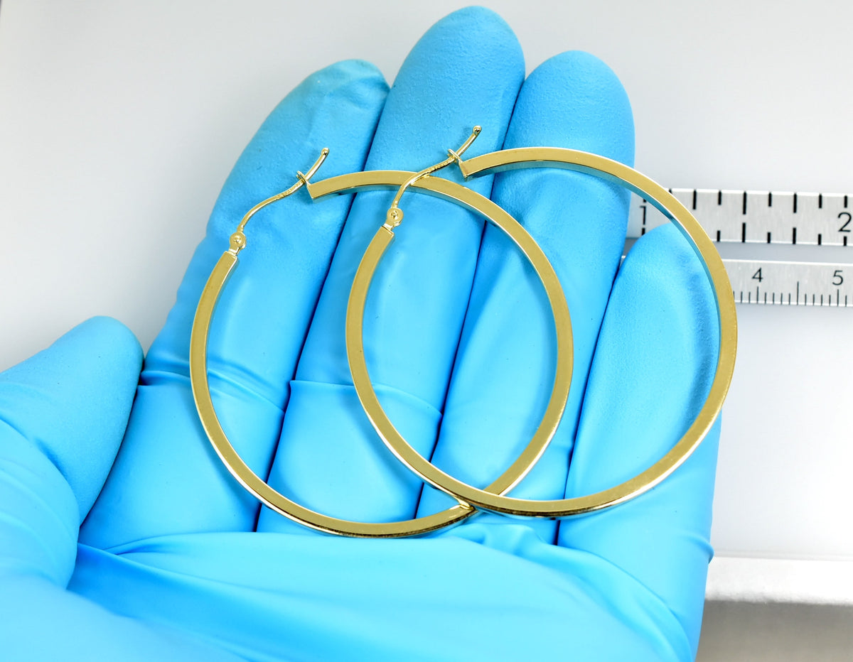 14k yellow gold square tube round hoop earrings 45mm x 2mm