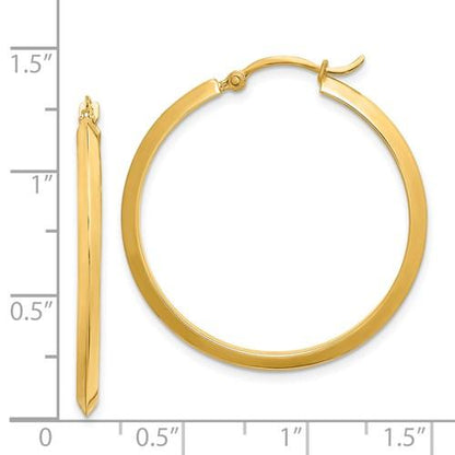 14k yellow gold round knife edge hoop earrings 30mm x 2.25mm