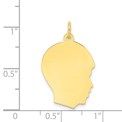 10k solid yellow gold 17mm boy head facing right silhouette engravable disc pendant charm engraved personalized monogram