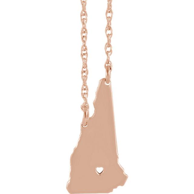 14k gold 10k gold silver new hampshire nh state map necklace heart personalized city