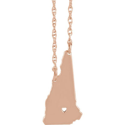 14k gold 10k gold silver new hampshire nh state map necklace heart personalized city