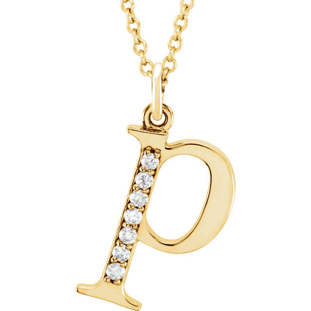 14k yellow rose white gold .04 ctw diamond tiny petite lowercase letter p initial alphabet pendant charm necklace