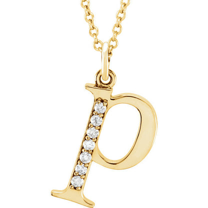 14k yellow rose white gold .04 ctw diamond tiny petite lowercase letter p initial alphabet pendant charm necklace