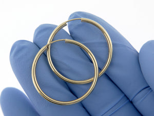 14k Yellow Gold Round Endless Hoop Earrings 30mm x 2mm