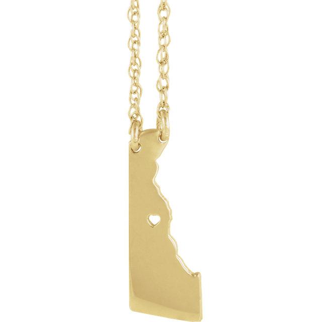 14k Gold 10k Gold Silver Delaware State Map Necklace Heart Personalized City