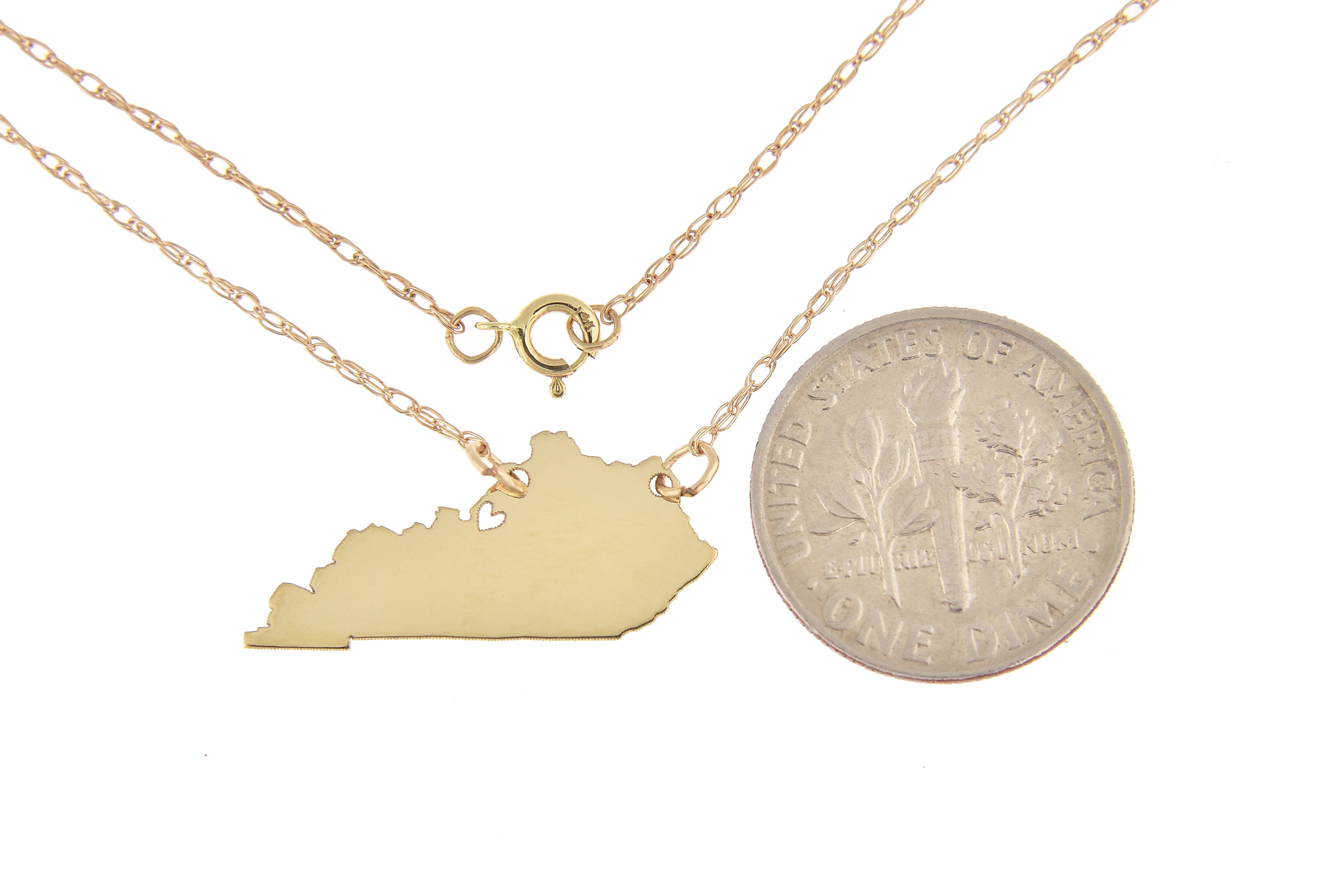 14k Gold 10k Gold Silver Kentucky State Map Necklace Heart Personalized City