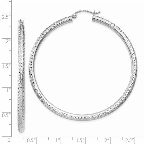 14K White Gold 2.13 inch Diameter Large Diamond Cut Round Classic Hoop Earrings 54mm x 3mm