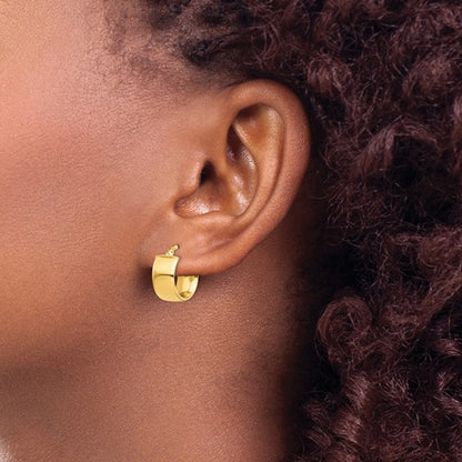 14k yellow gold round square tube hoop earrings 14mm x 7mm