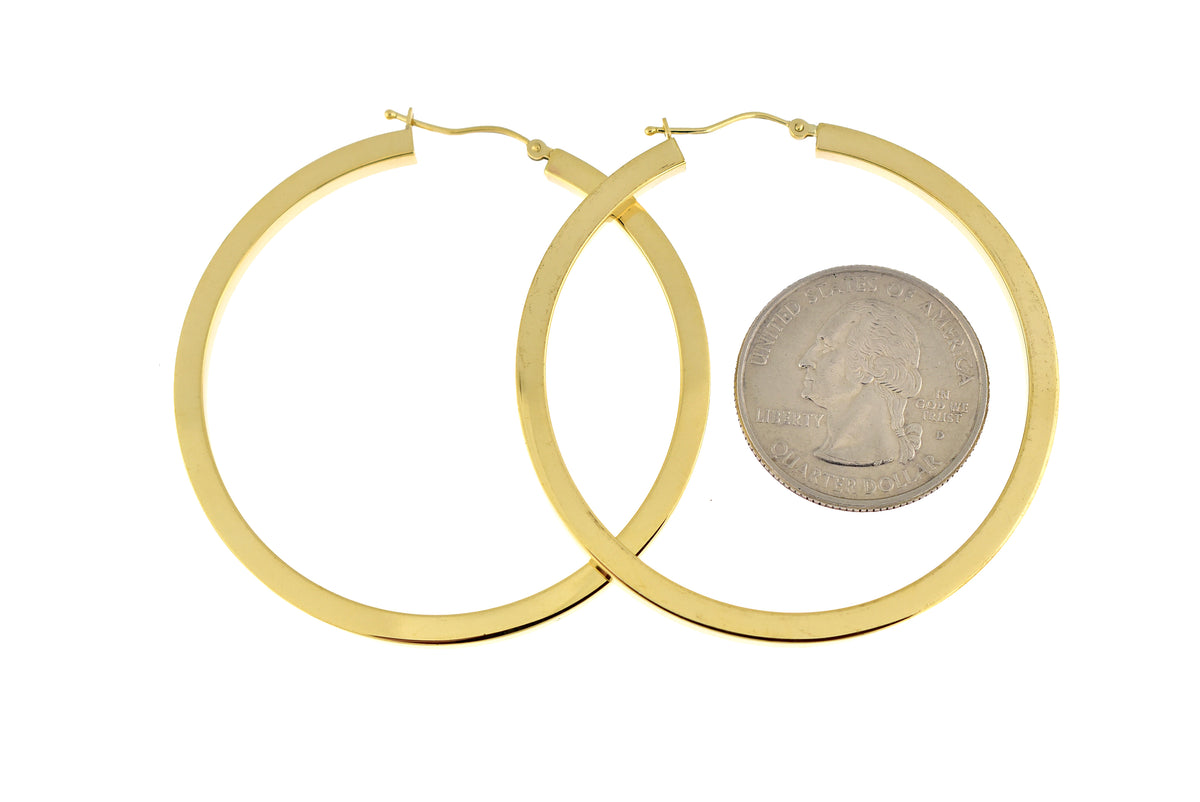 10k yellow gold classic square tube round hoop earrings 52mm x 3mm
