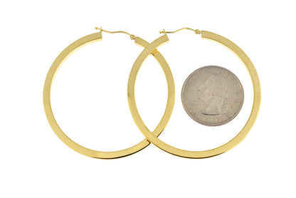 10k yellow gold classic square tube round hoop earrings 52mm x 3mm