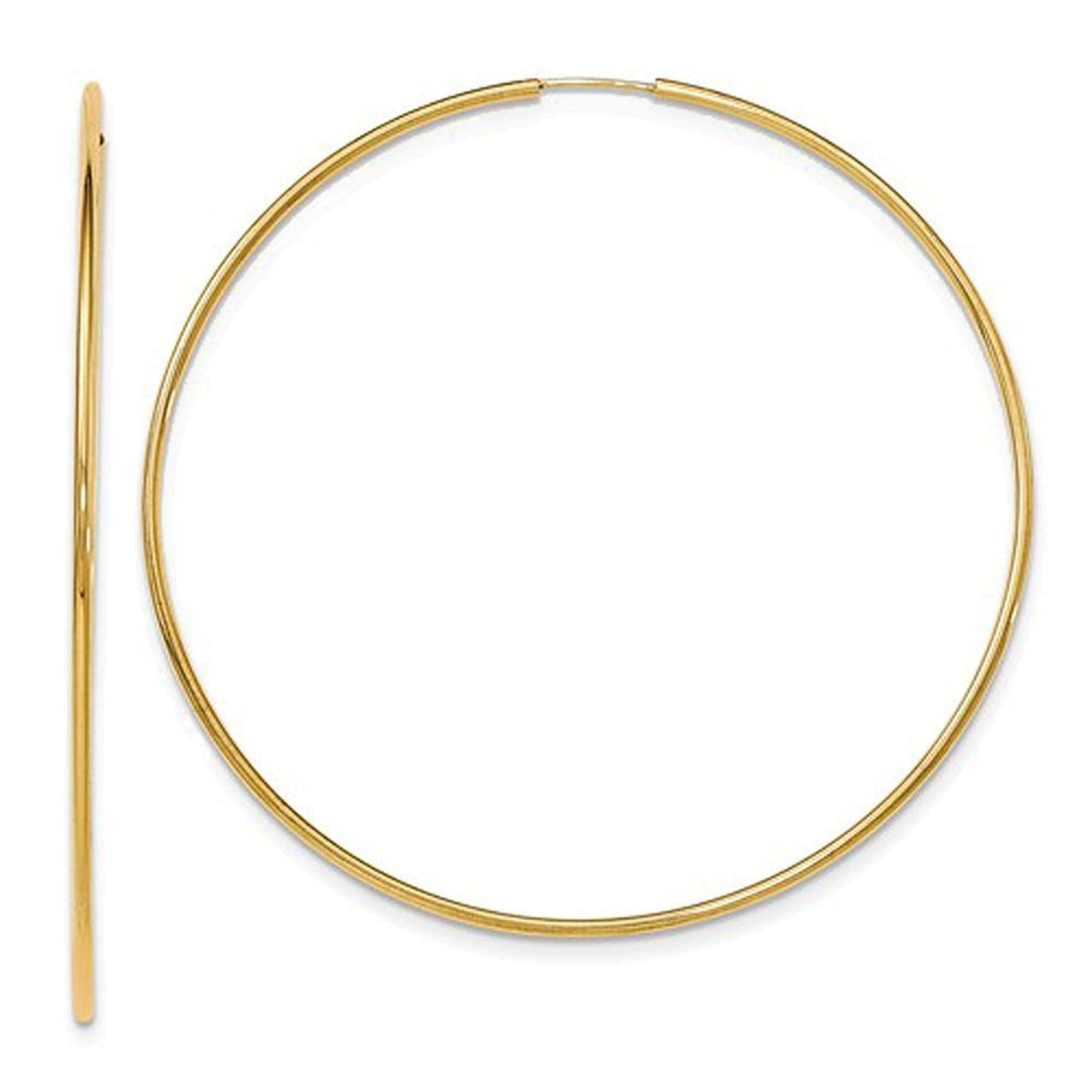 14k yellow gold extra large endless round hoop earrings 70mm x 1.20mm