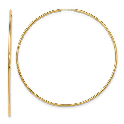 14k yellow gold extra large endless round hoop earrings 70mm x 1.20mm