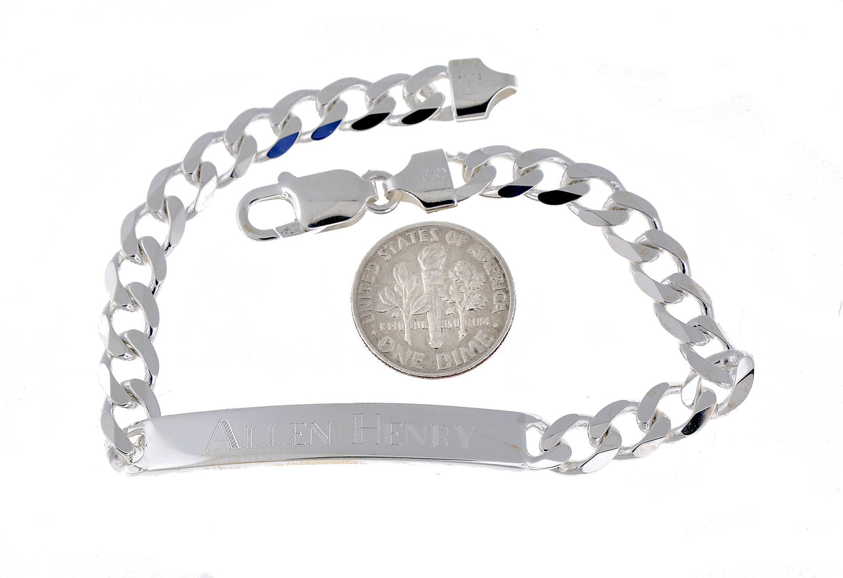 solid sterling silver engravable curb link id bracelet engraved personalized name initials dates