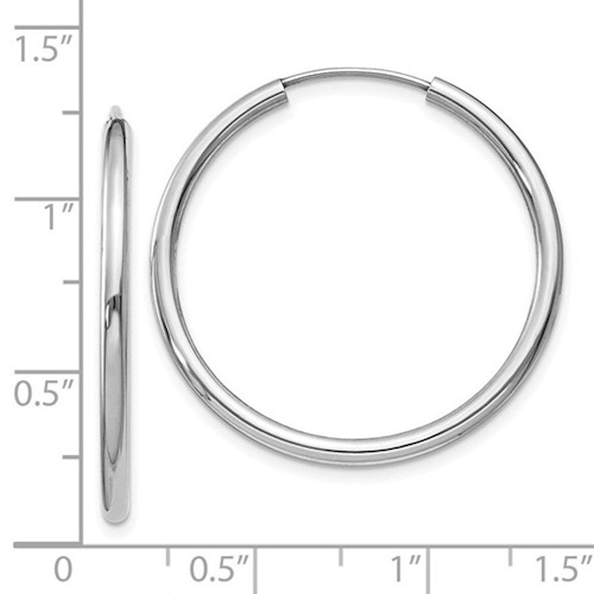 14k white gold round endless hoop earrings 30mm x 2mm