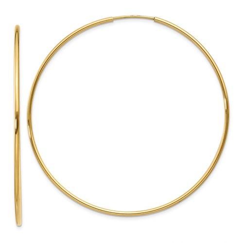 14k yellow gold extra large endless round hoop earrings 52mm x 1.25mm
