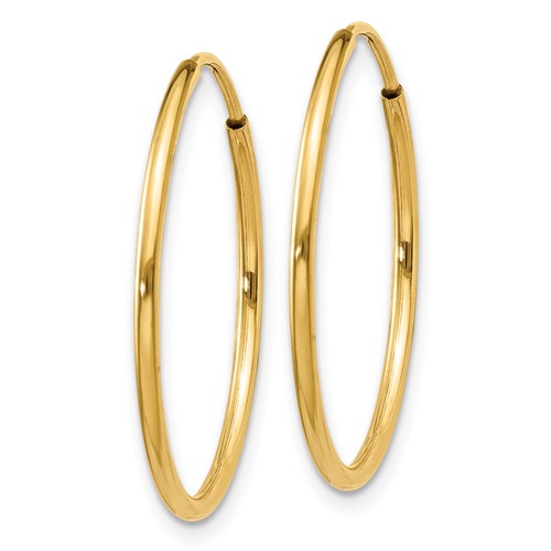 14k yellow gold round endless hoop earrings 20mm x 1.25mm