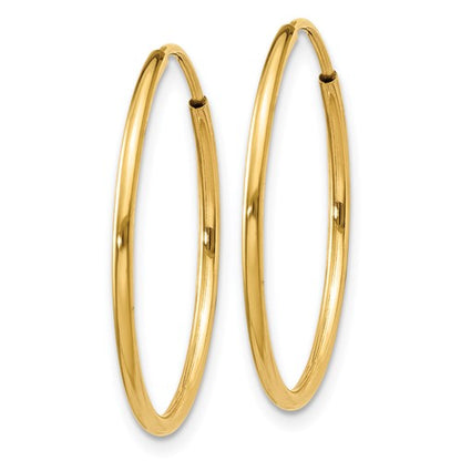 14k yellow gold round endless hoop earrings 20mm x 1.25mm
