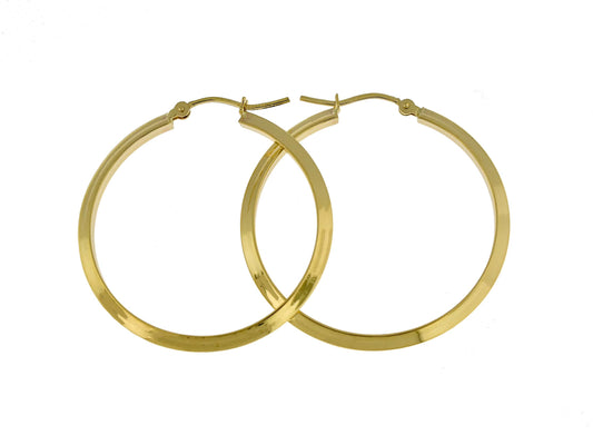 14k yellow gold round knife edge hoop earrings 30mm x 2.25mm
