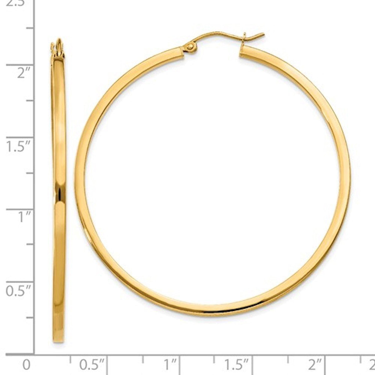 14k yellow gold square tube round hoop earrings 50mm x 2mm