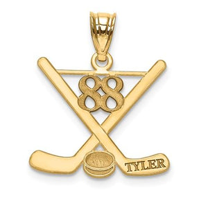 14k Gold or Sterling Silver Ice Hockey Personalized Engraved Pendant
