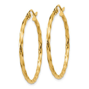 14K Yellow Gold Twisted Modern Classic Round Hoop Earrings 30mm x 2mm