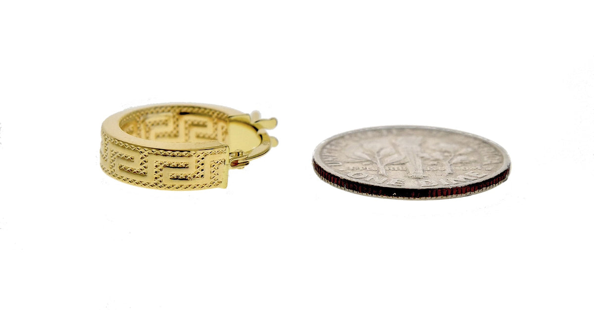 14k yellow gold greek key square tube round hoop earrings