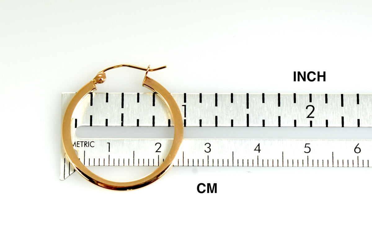 14k rose gold classic square tube round hoop earrings 25mm x 2mm