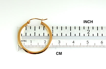 14k rose gold classic square tube round hoop earrings 25mm x 2mm