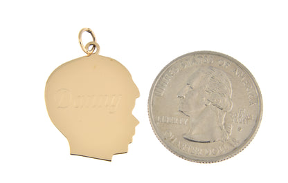 14k yellow gold 20mm boy head facing right disc pendant charm engraved personalized
