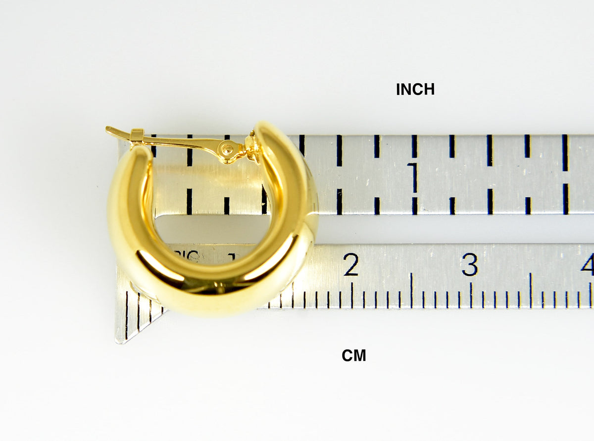 14k yellow gold classic round puffed hoop earrings 15mm x 9mm