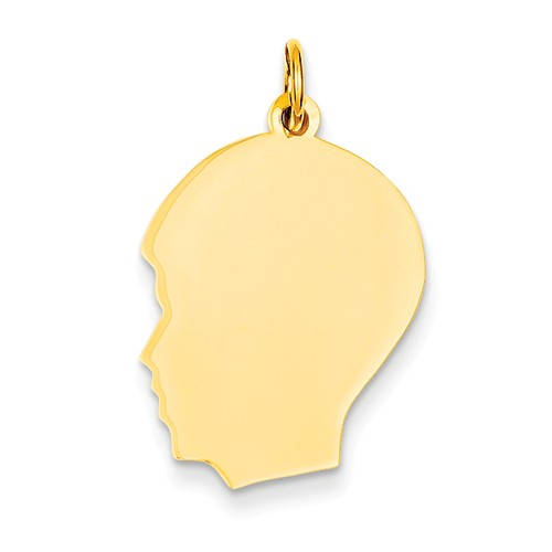 10K Yellow Gold 17mm Boy Head Facing Left Silhouette Engravable Disc Pendant Charm Engraved Personalized Monogram