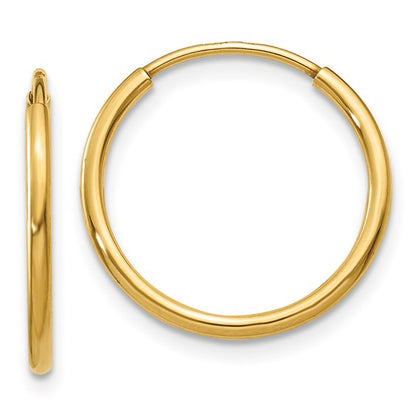 14k yellow gold round endless hoop earrings 15mm x 1.25mm
