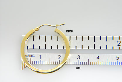 14k yellow gold square tube round hoop earrings 25mm x 2mm