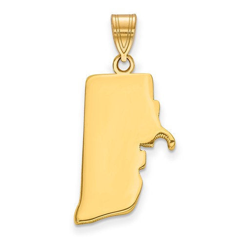 14K Gold or Sterling Silver Rhode Island RI State Map Pendant Charm Personalized Monogram