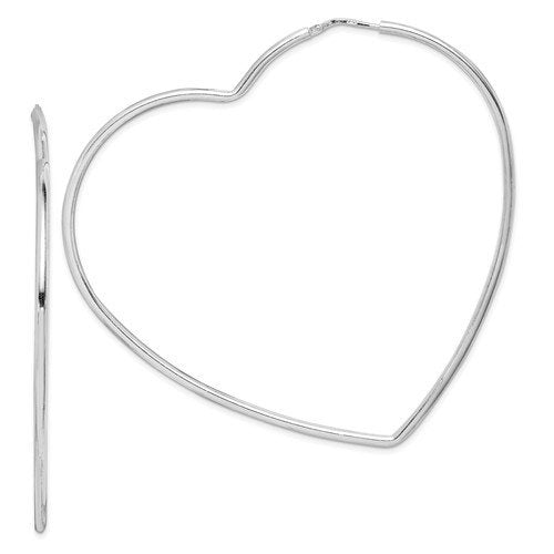 sterling silver rhodium plated 2.95 inch large heart hoop earrings 75mm x 2mm