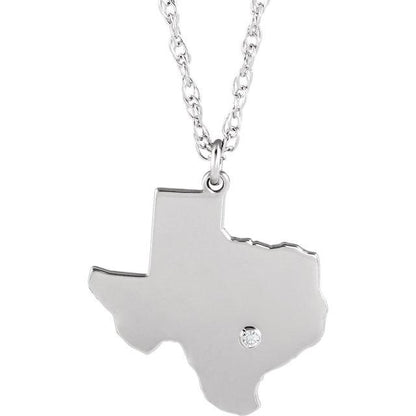 14k 10k yellow rose white gold diamond silver texas tx state map personalized city necklace