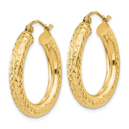 14k yellow gold diamond cut classic round hoop earrings 25mm x 4mm