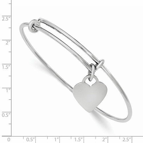925 Sterling Silver Heart Tag Bangle Bracelet Custom Engraved Personalized Monogram Adjustable