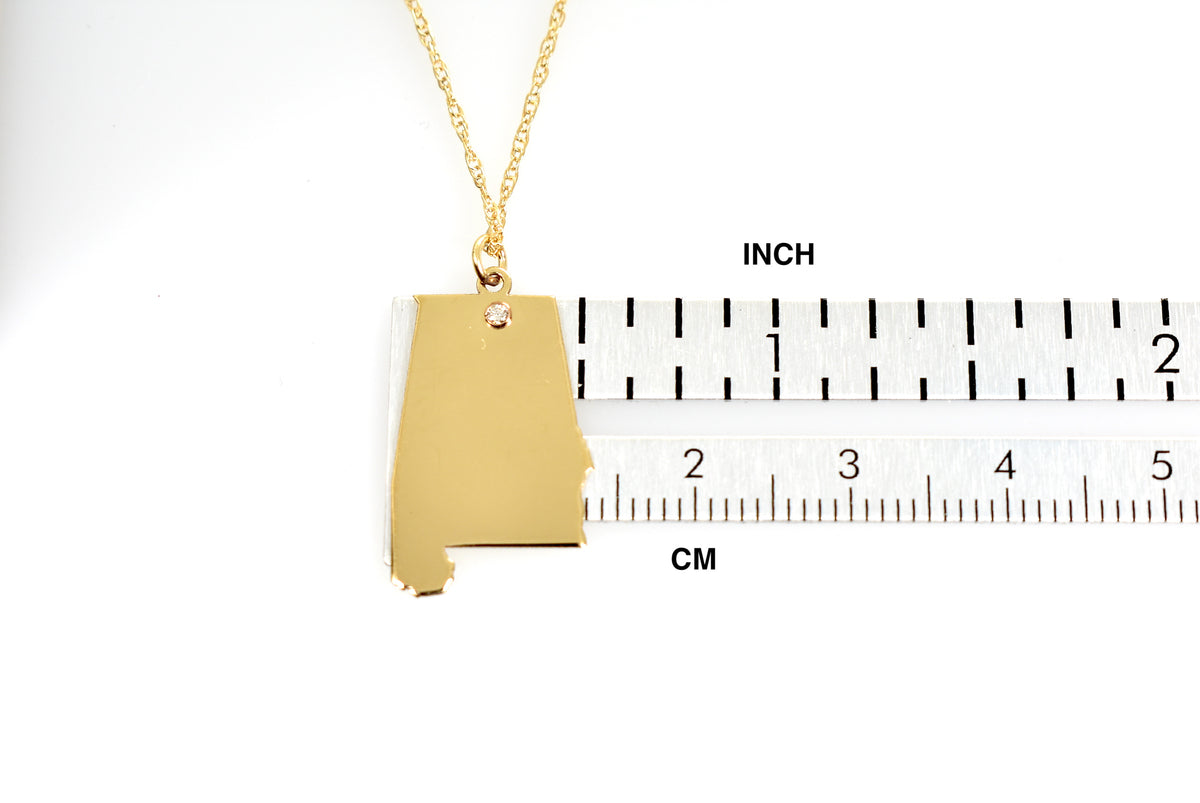 14k 10k yellow rose white gold diamond silver alabama al state map personalized city necklace