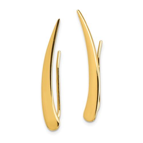 14k yellow gold geometric geo style fancy pointed ear climber earrings