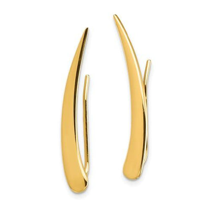 14k yellow gold geometric geo style fancy pointed ear climber earrings