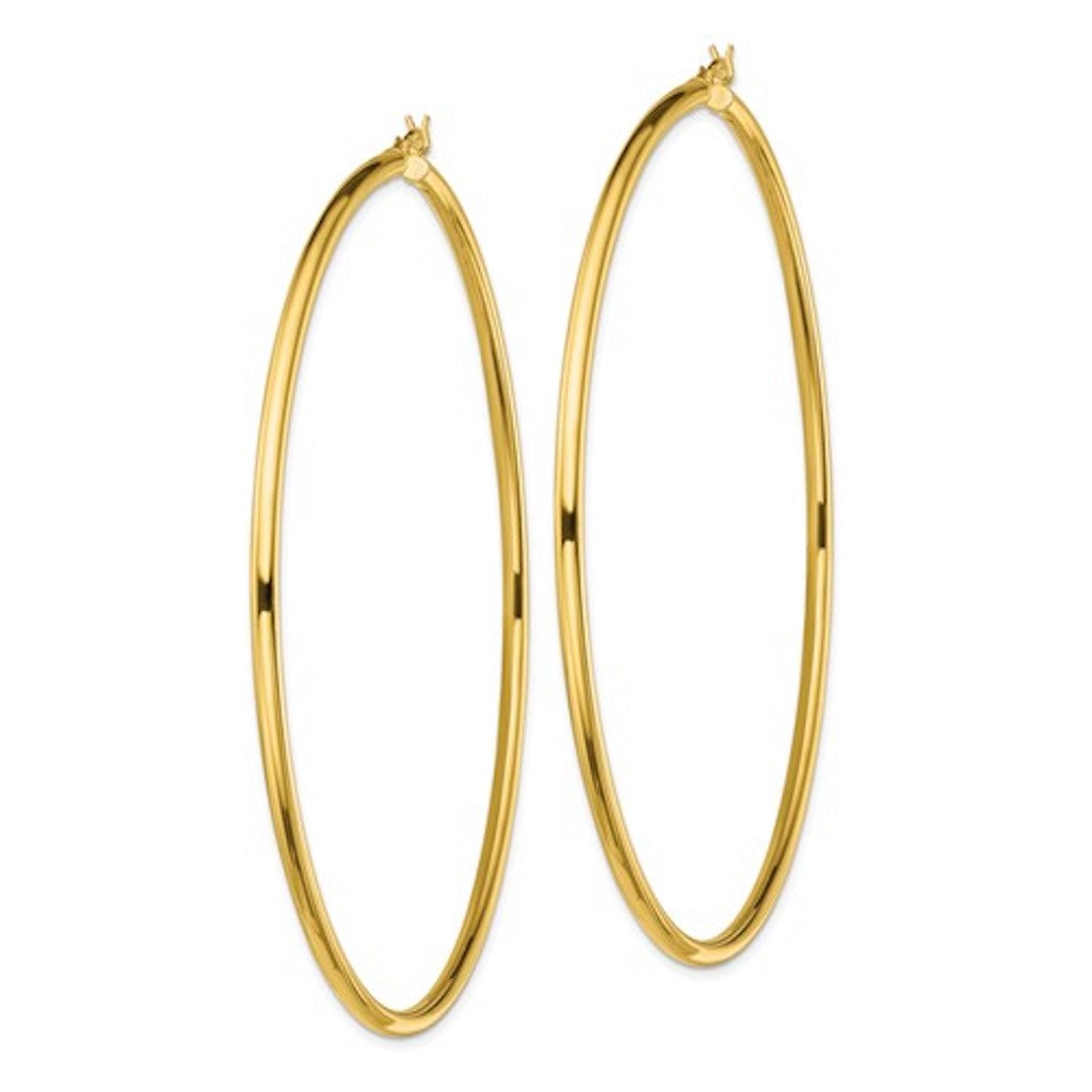 yellow gold plated sterling silver 3.15 inch round hoop earrings 80mm x 2.5mm