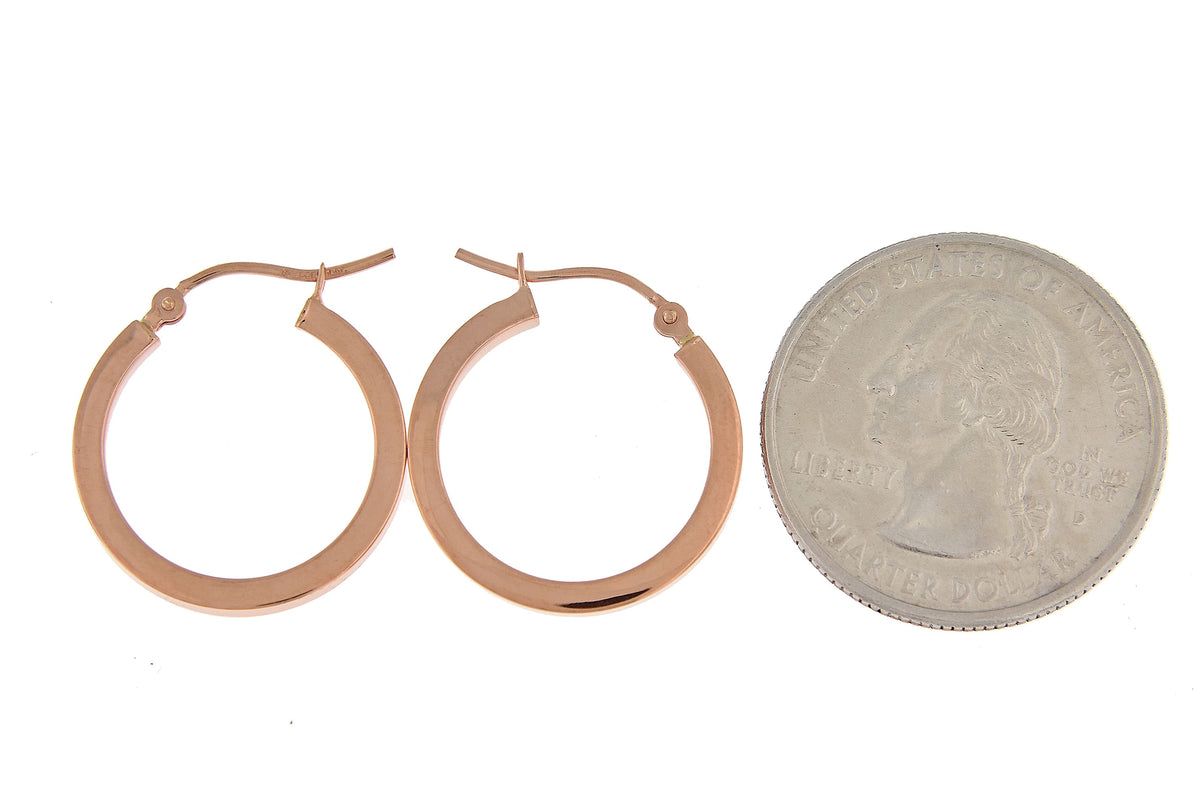 14k rose gold classic square tube round hoop earrings 20mm x 2mm