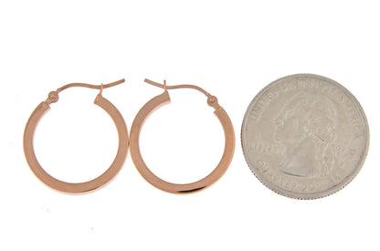 14k rose gold classic square tube round hoop earrings 20mm x 2mm