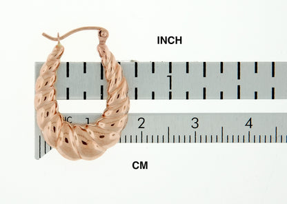 14k rose gold shrimp scalloped twisted hollow classic hoop earrings 17mm