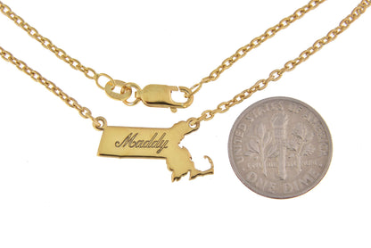 14k gold or sterling silver massachusetts ma state name necklace personalized monogram